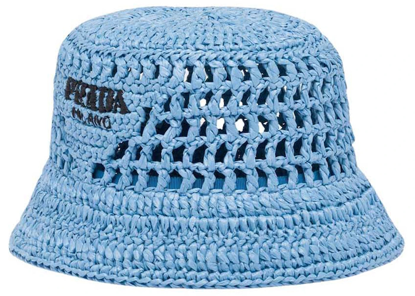 Prada Raffia Bucket Hat Light Blue