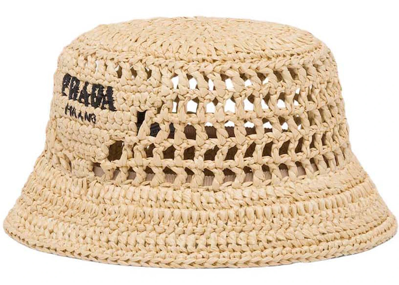Prada Raffia Bucket Hat Natural