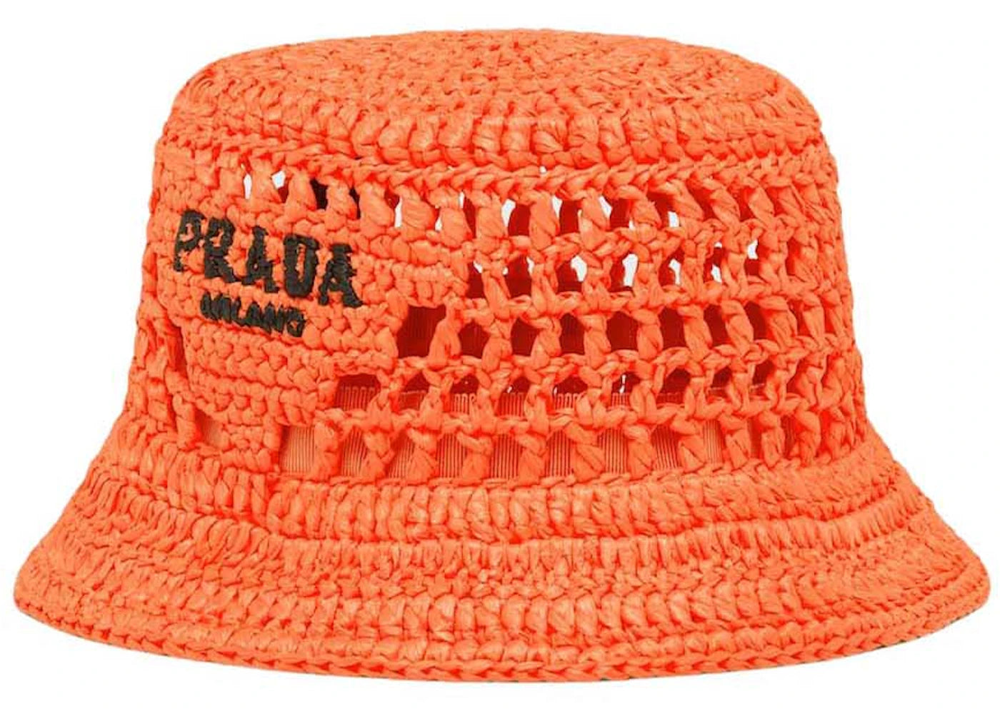 Prada Raffia Bucket Hat Orange