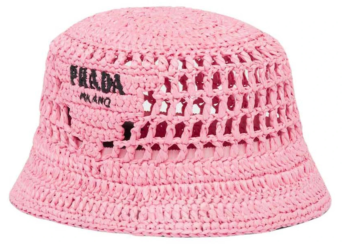 Prada Raffia Bucket Hat Petal Pink