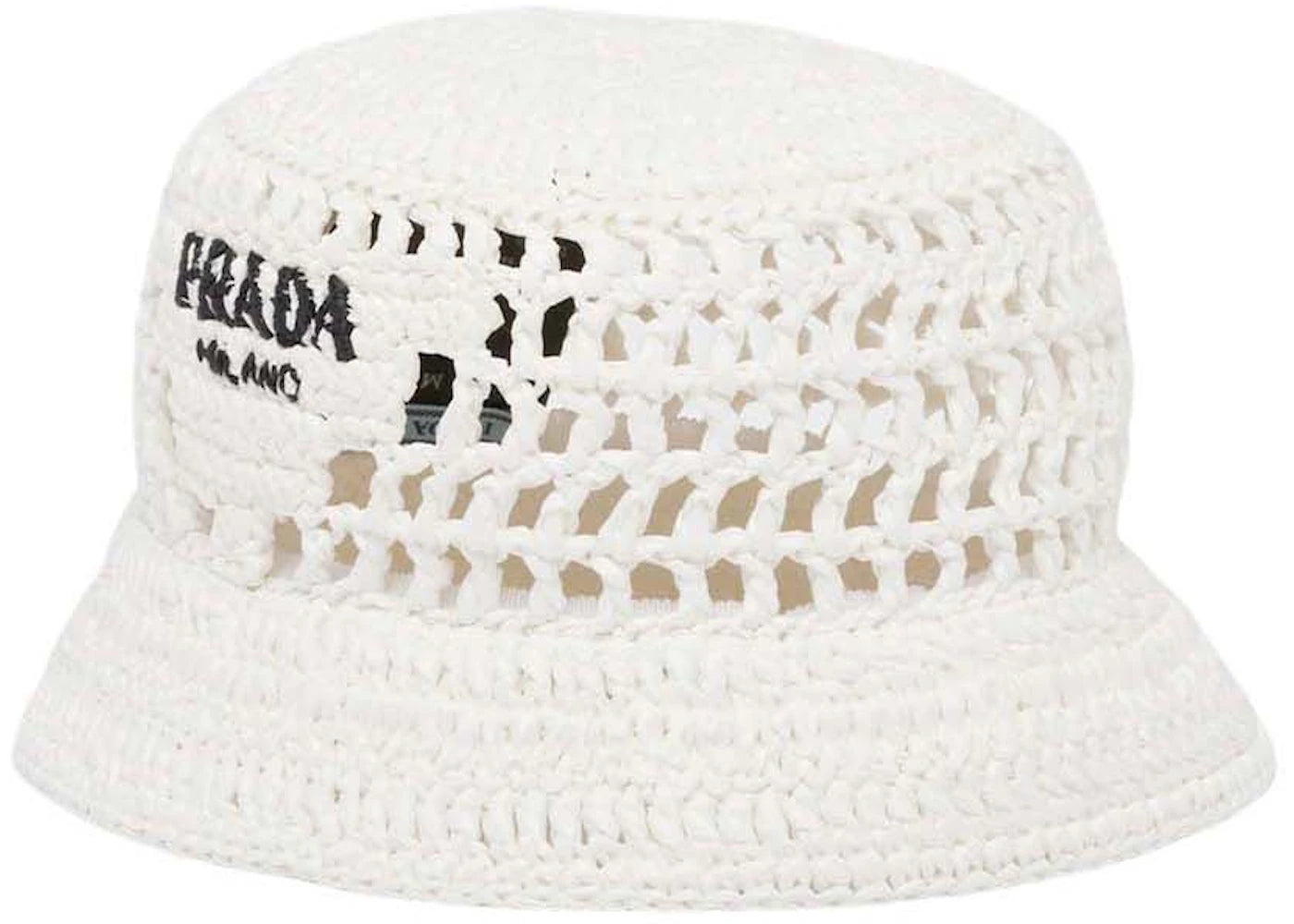 Prada Raffia Bucket Hat White