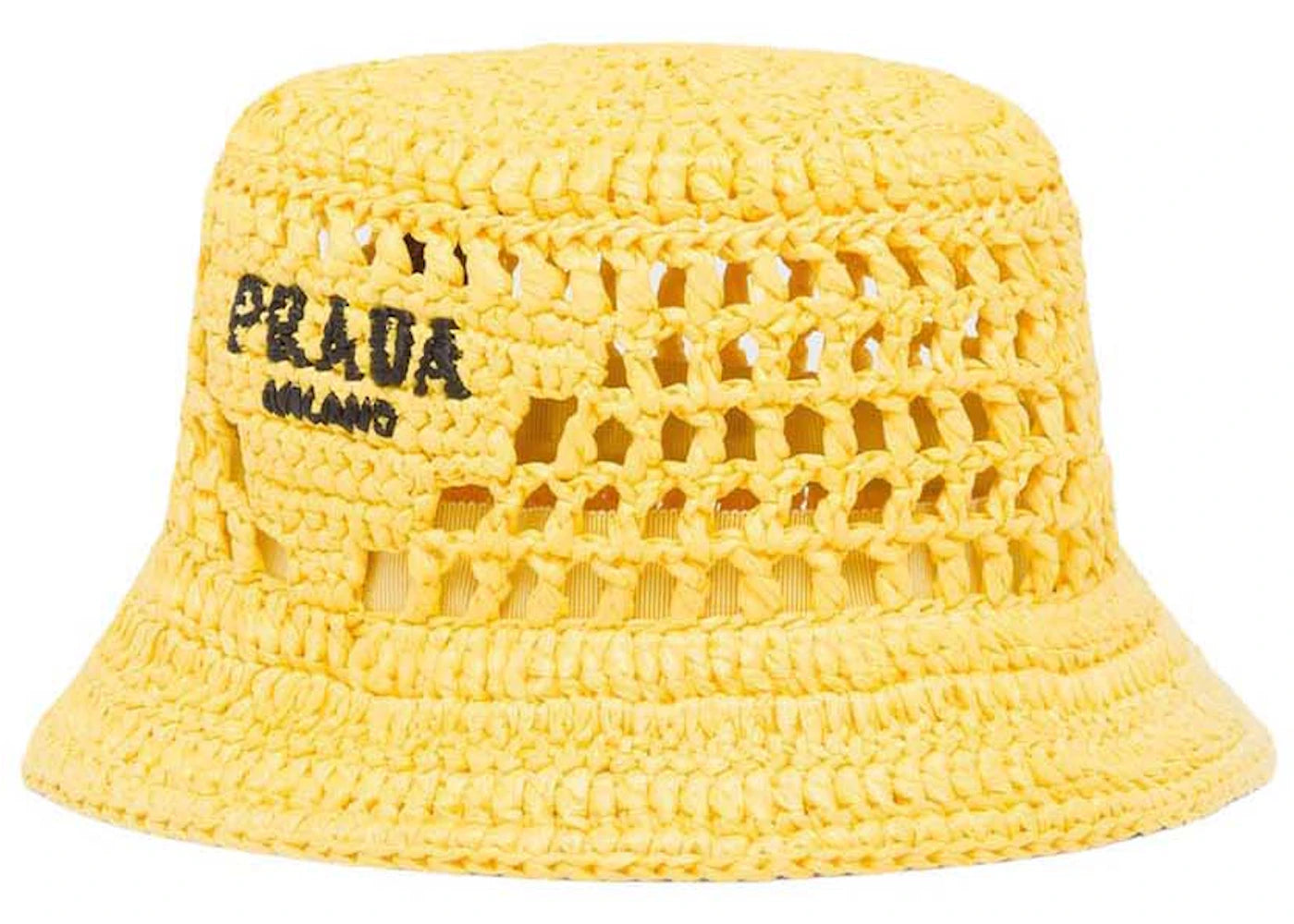 Prada Raffia Bucket Hat Yellow