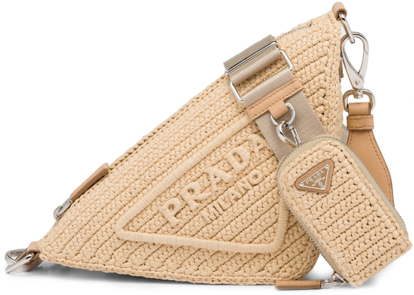 Prada Raffia Triangle Bag Tan