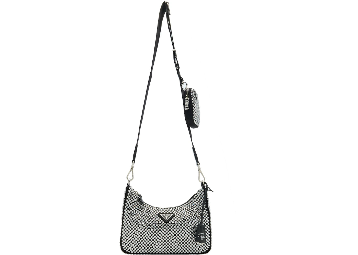 Prada Re-Edition 2005 Crystal-Embellished Satin Bag Silver