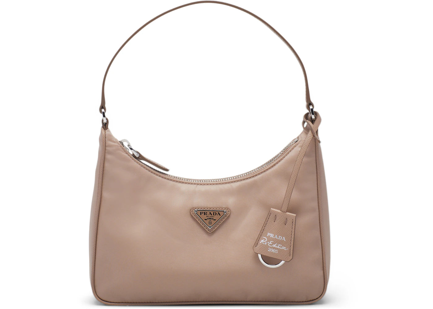 Prada Re-Edition 2005 Mini Bag Nylon Saffiano Leather Strap Cameo Beige