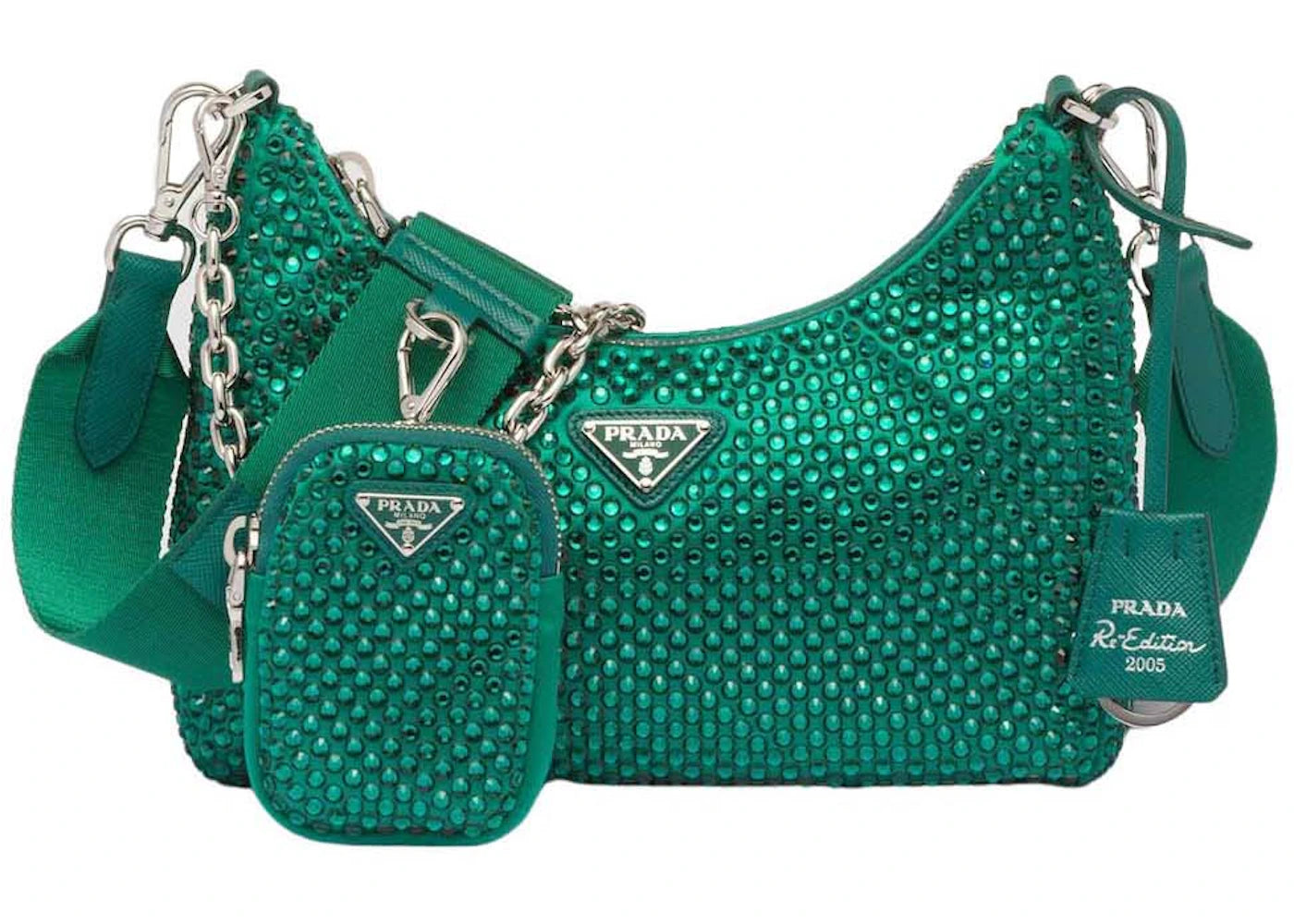 Prada Re-Edition 2005 Satin Bag with Crystals Mango