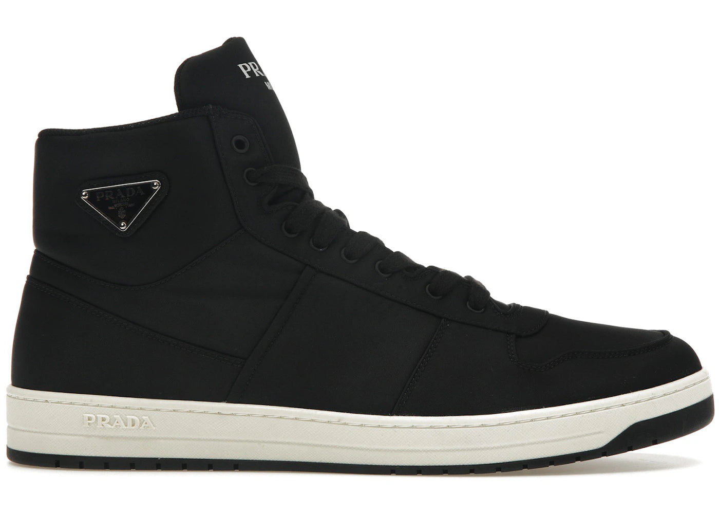 Prada Re-Nylon Gabardine High Top Sneakers Black Black White