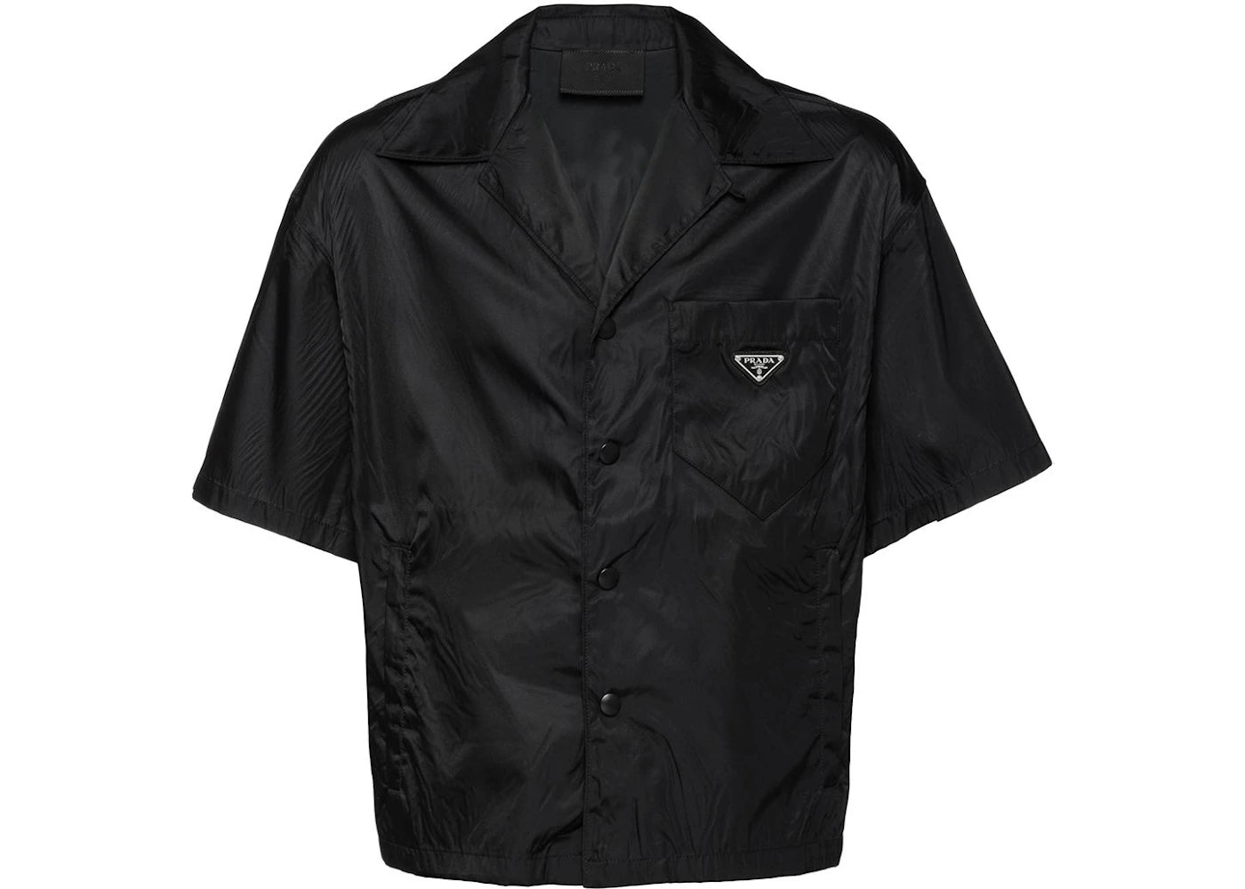 Prada Re-Nylon Short Sleeved Cropped Bowling Shirt Black