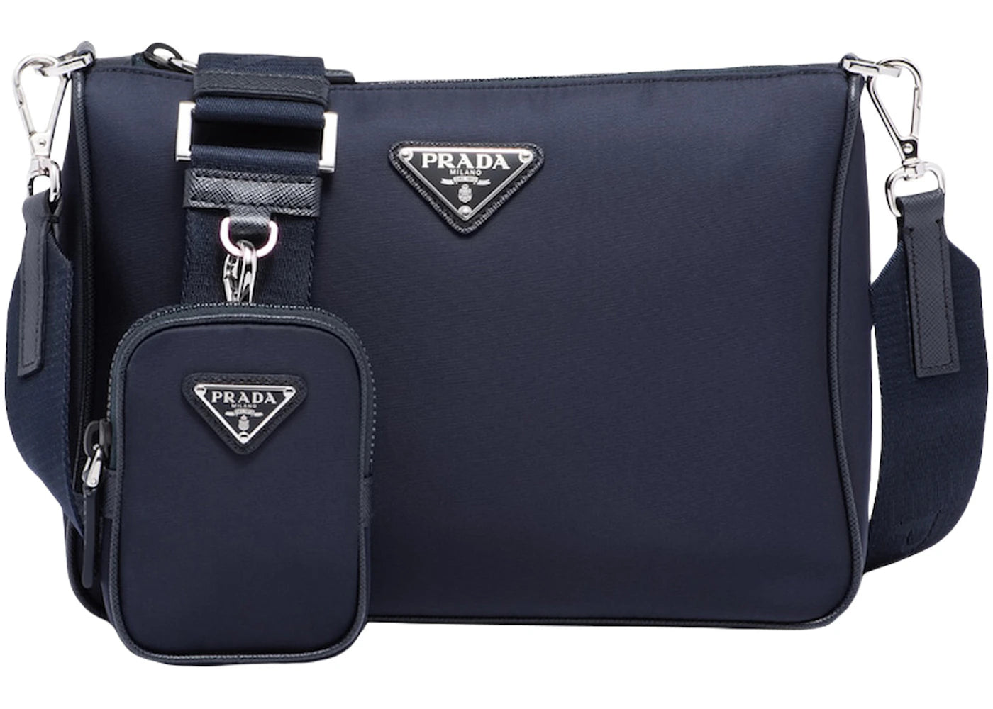 Prada Re-Nylon and Saffiano Leather (Removable Pouch) Shoulder Bag Navy