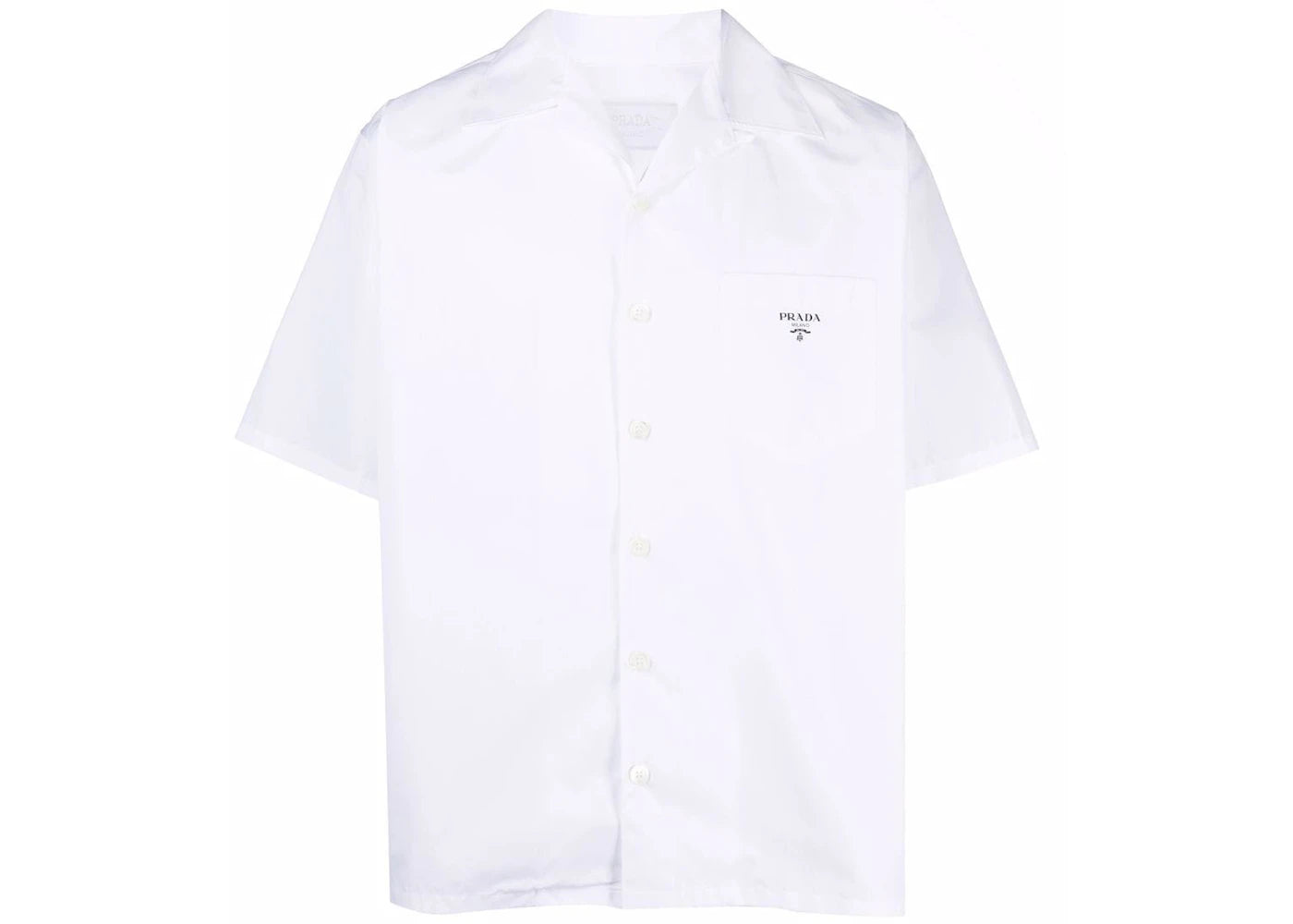 Prada Short Sleeve Cuban Collar Cotton Shirt White