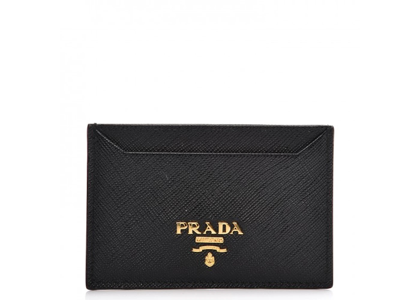 Prada Metal Card Case Wallet Saffiano Nero Black