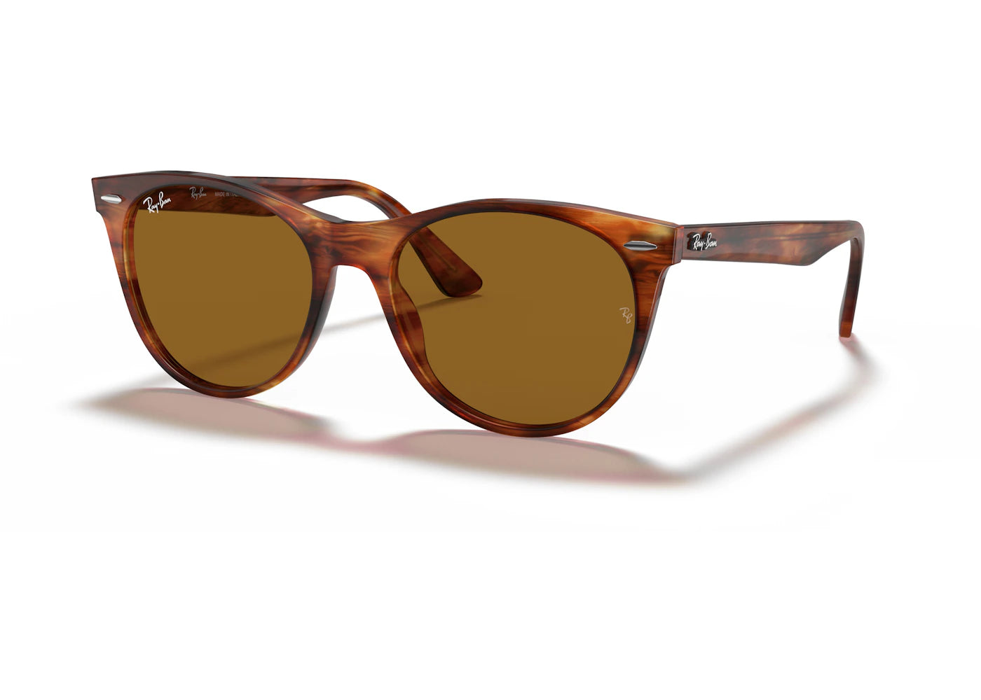 Ray-Ban Round Sunglasses Striped Havana (0RB2185 954/33)
