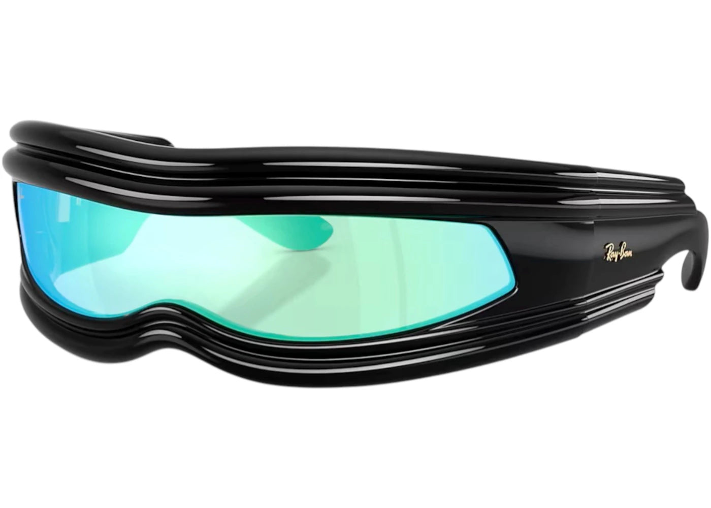 Ray-Ban x A$AP Ultra Wrap 001 Next Generation Collection Sunglasses Polished Black Light Grey Mirror Blue (RB4943 601/Y7 0-135)