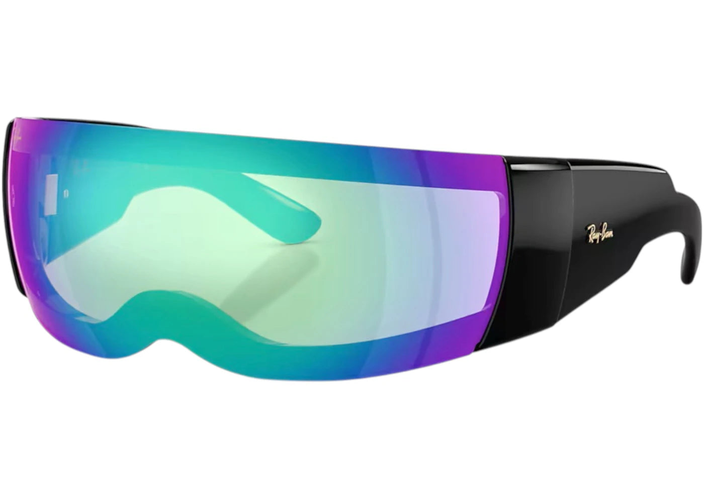Ray-Ban x A$AP Ultra Wrap 002 Next Generation Collection Sunglasses Polished Black Light Grey Mirror Blue (RB4942 601/Y7 0-141)