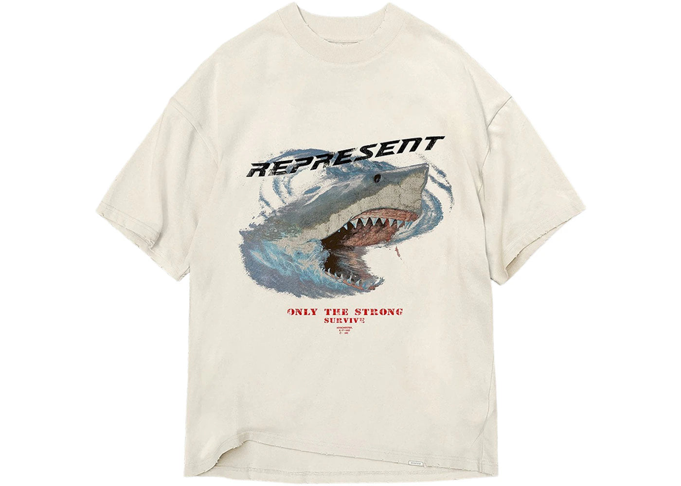 Represent Only The Strong Survive Shark T-Shirt Vintage White