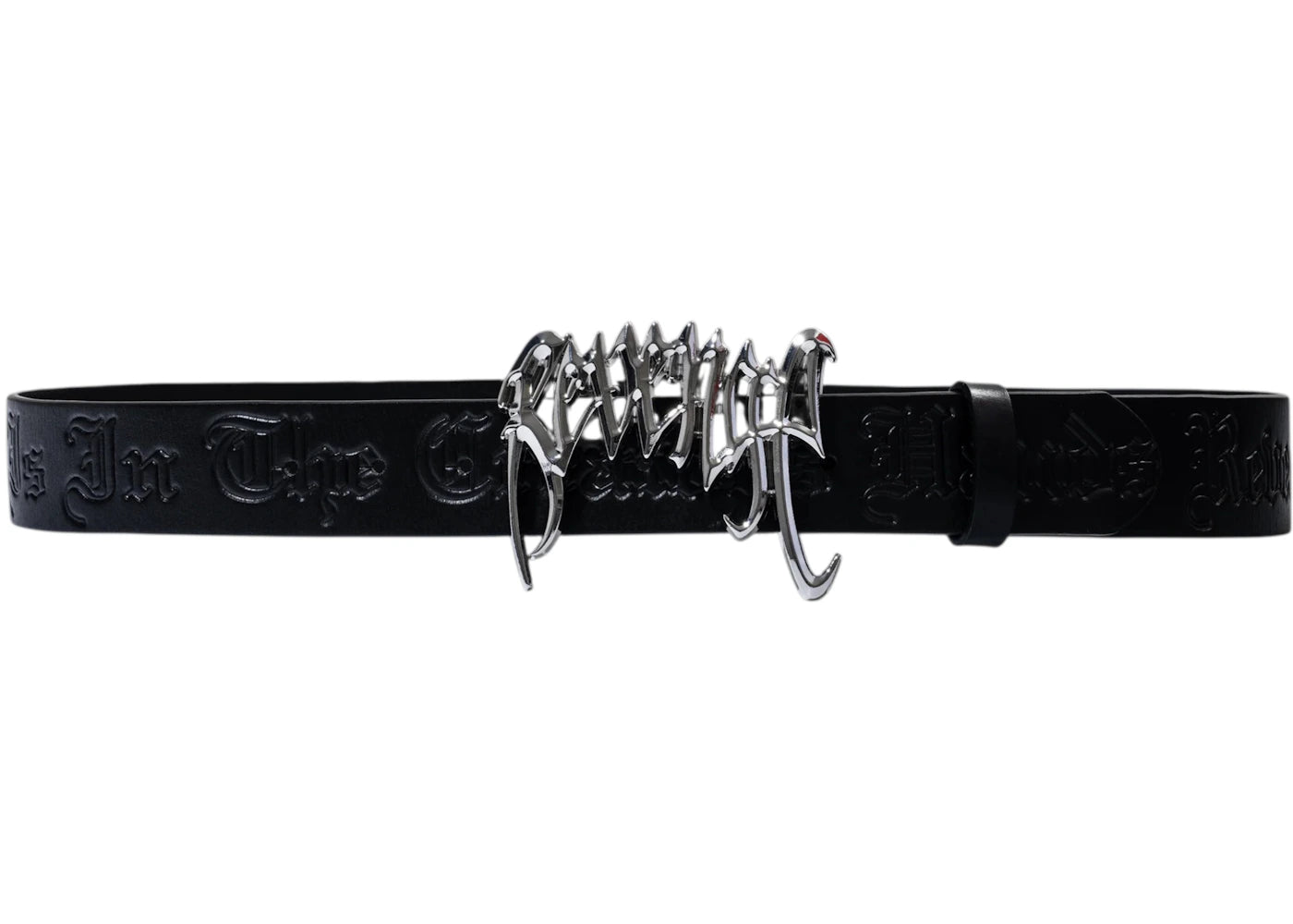 Revenge Arch Logo Debossed Leather Belt Black