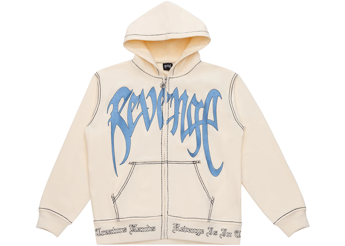 Revenge Contrast Embroidered Zip Hoodie Cream/Blue