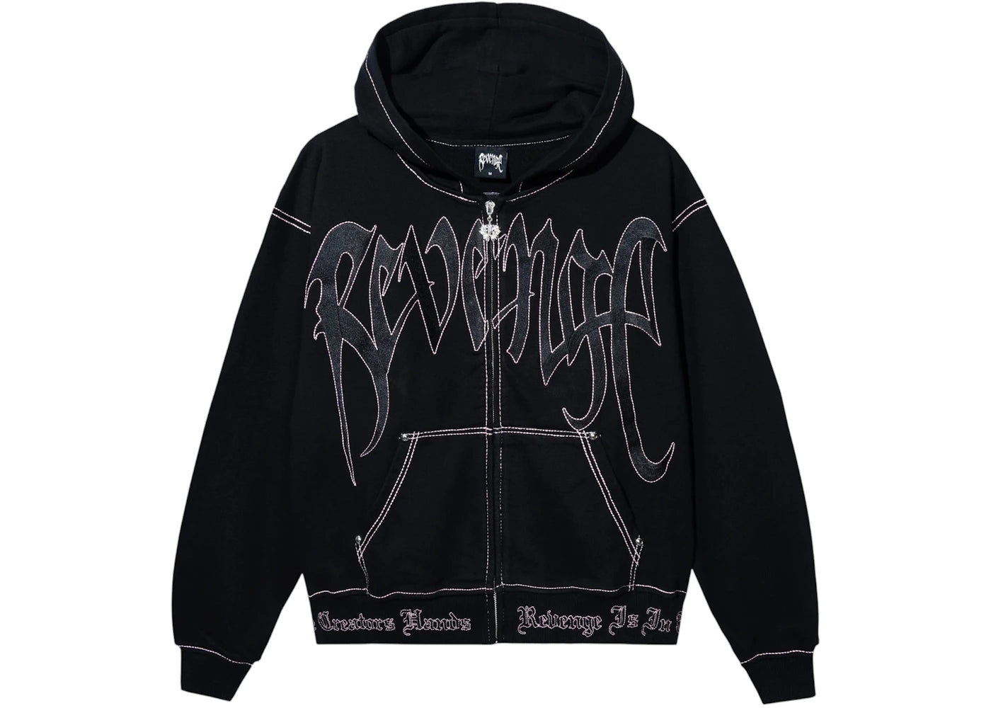 Revenge Contrast Skull Embroidered Zip Sweatshirt Black/Pink