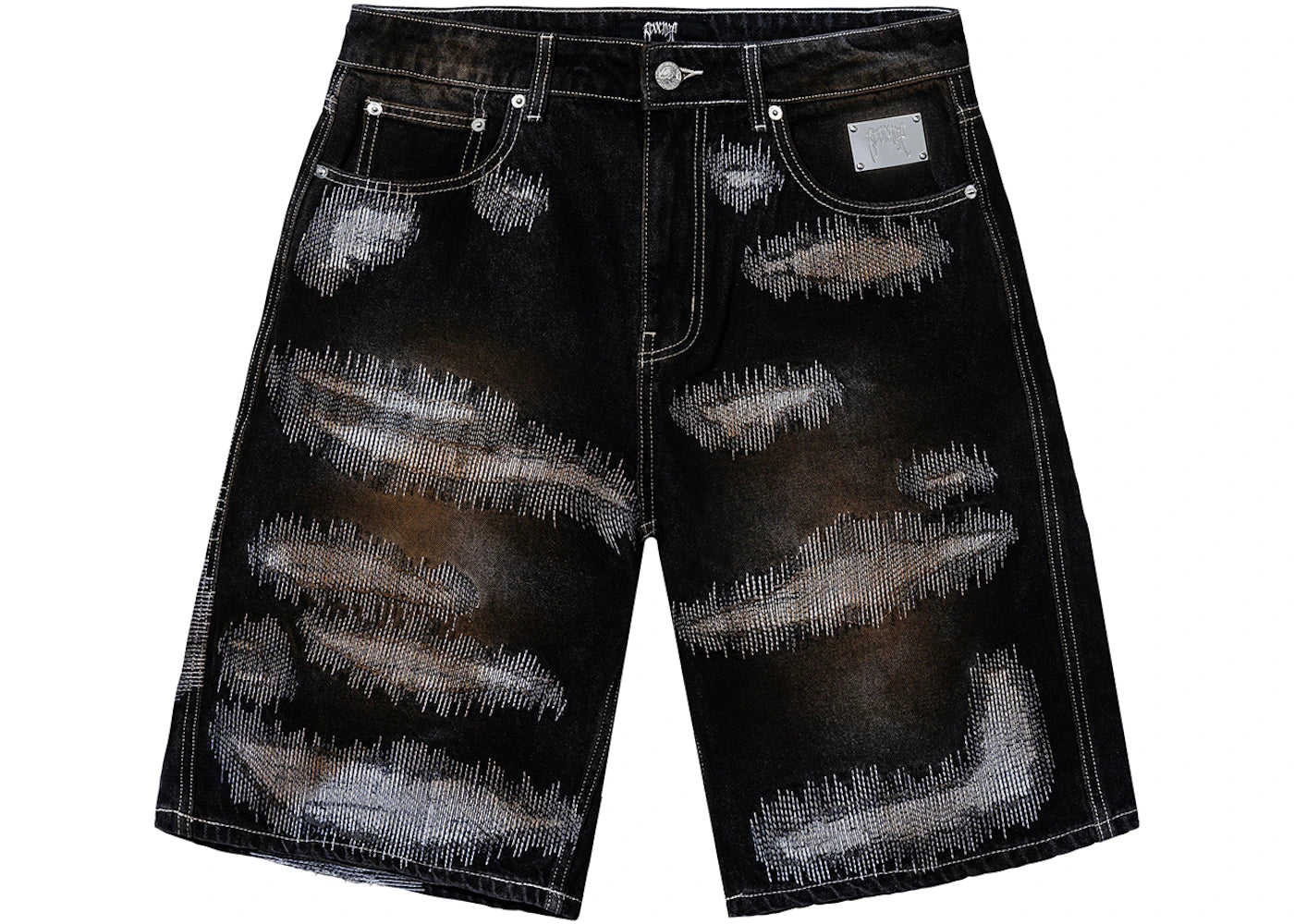 Revenge Distressed Patchwork Denim Short Dirty Black