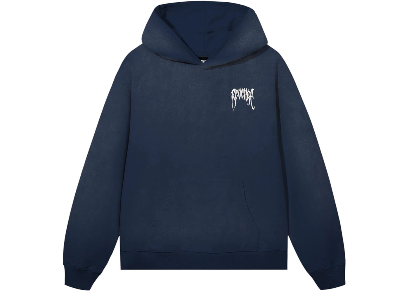 Revenge Embroidered Basic Hoodie Treated Blue