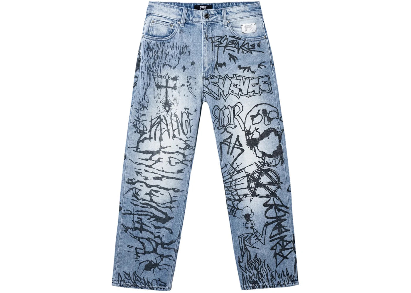 Revenge Graffiti Denim Pant Bleached Indigo/Black