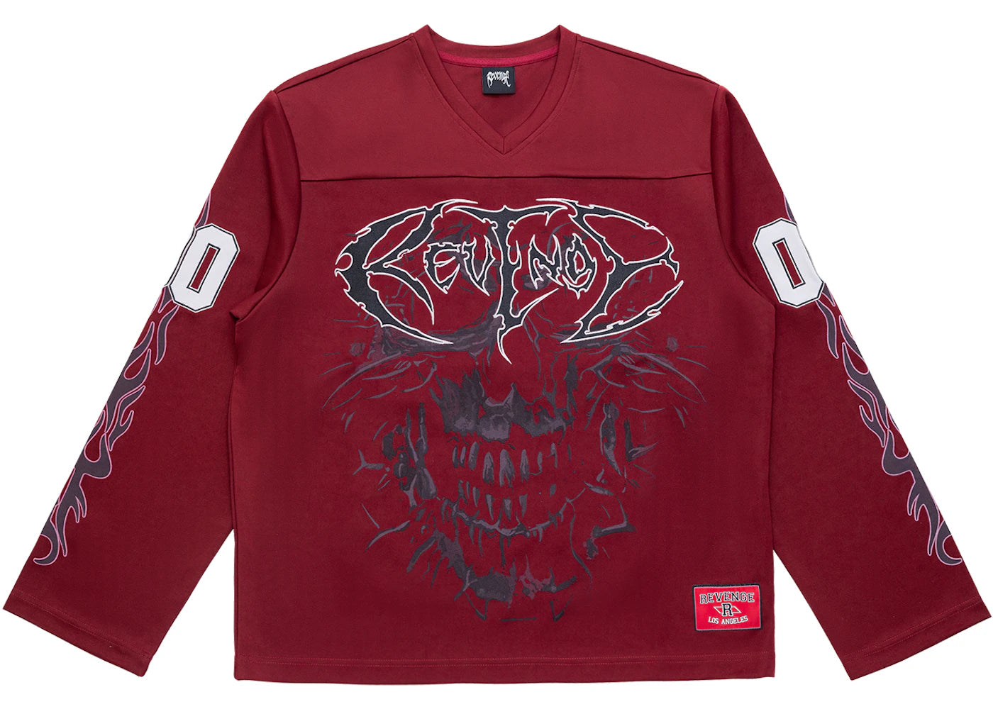 Revenge Skull Flame Hockey Jersey Burgundy