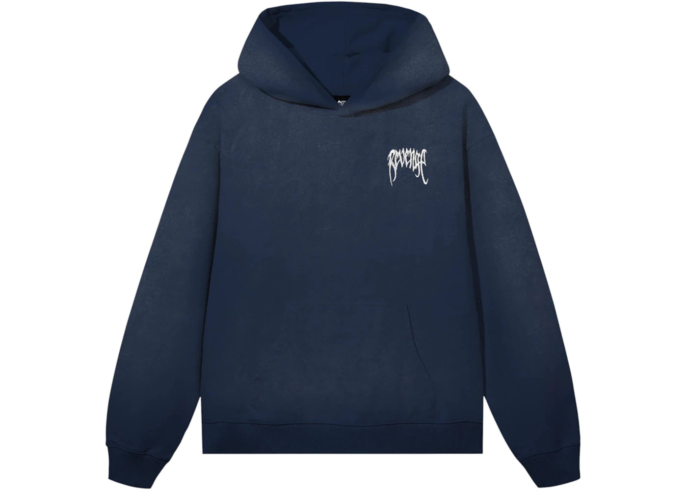 Revenge White Embroidered Basic Hoodie Treated Blue