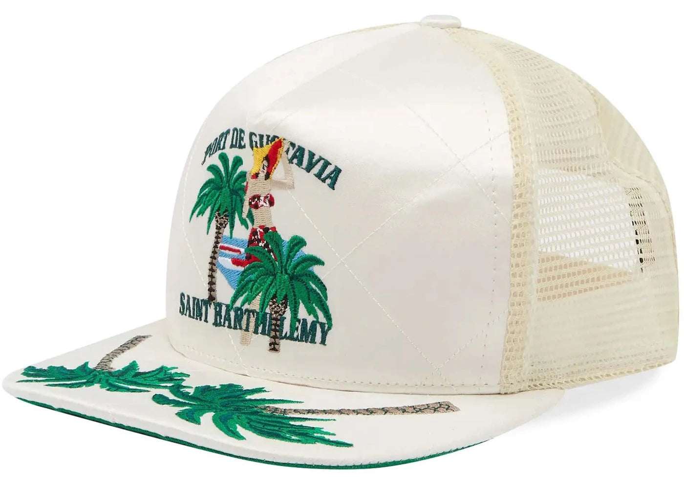 Rhude Palm Tree Quilted Satin Cap Ivory