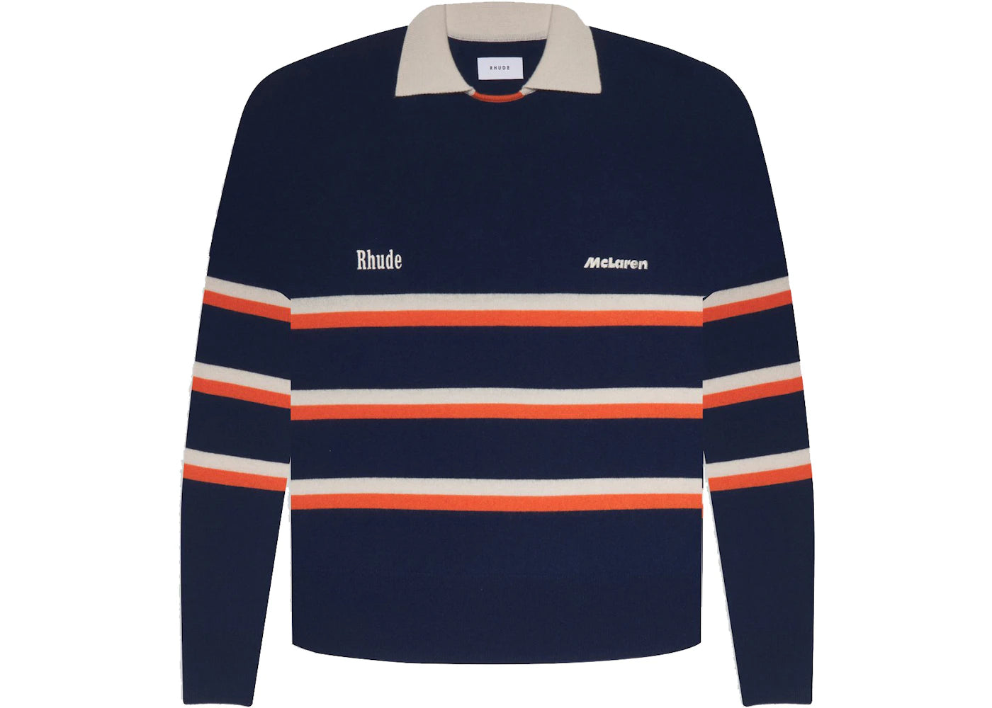 Rhude x McLaren Striped Logo Polo Sweater Blue/Orange