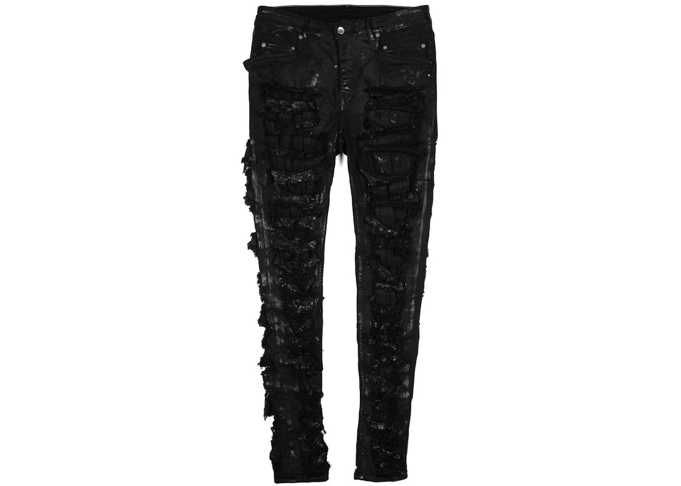 Rick Owens DRKSHDW Slashed Tyrone Cut Black Foil Coated Jeans Black