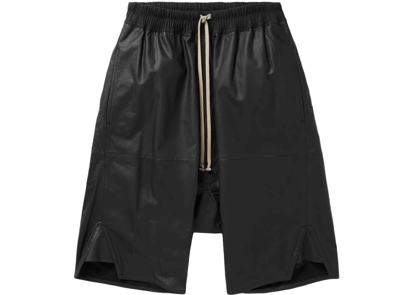 Rick Owens Leather Drawstring Shorts Black