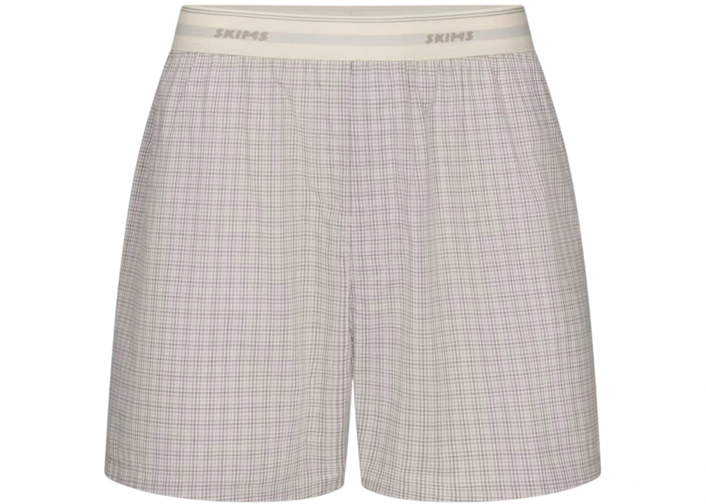 SKIMS Men's Logo Band Cotton Poplin Boxer Silver Check