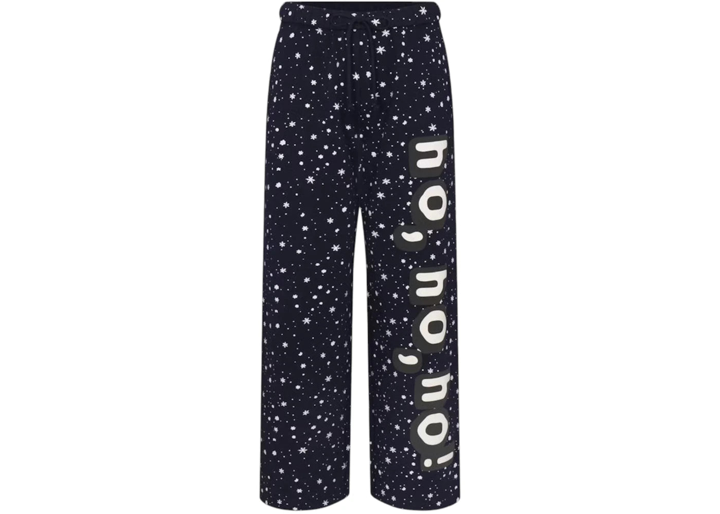 SKIMS x Cactus Plant Flea Market Women's Cotton Fleece Straight Leg Pant Navy Ho Ho Ho Snow Print