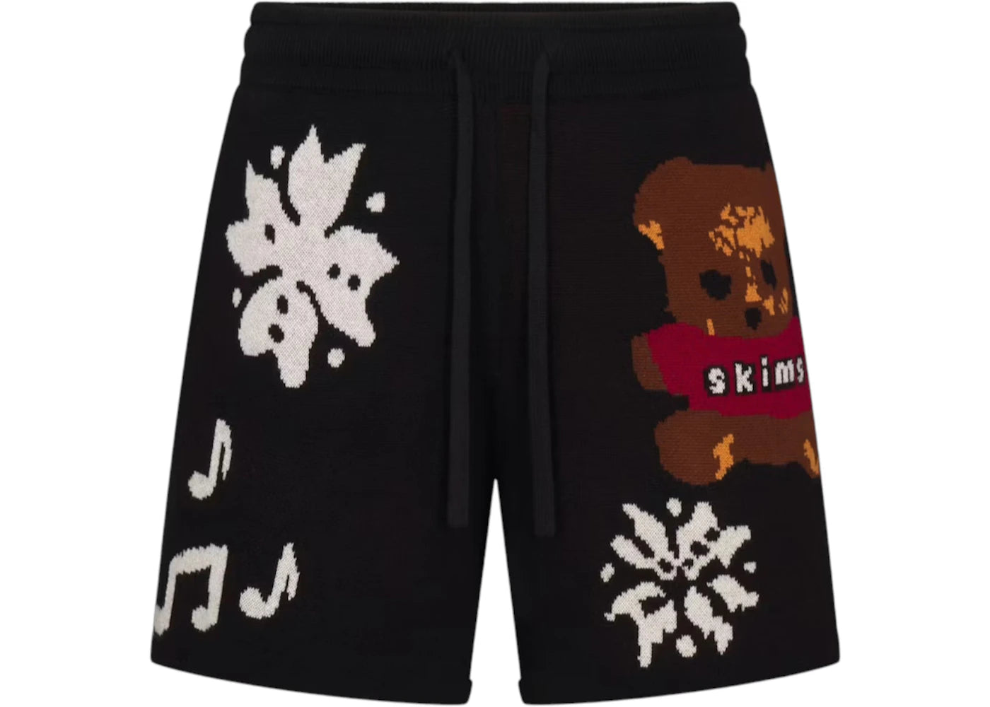 SKIMS x Cactus Plant Flea Market Cotton Knit Intarsia Short Onyx Teddy Bear Snow Print