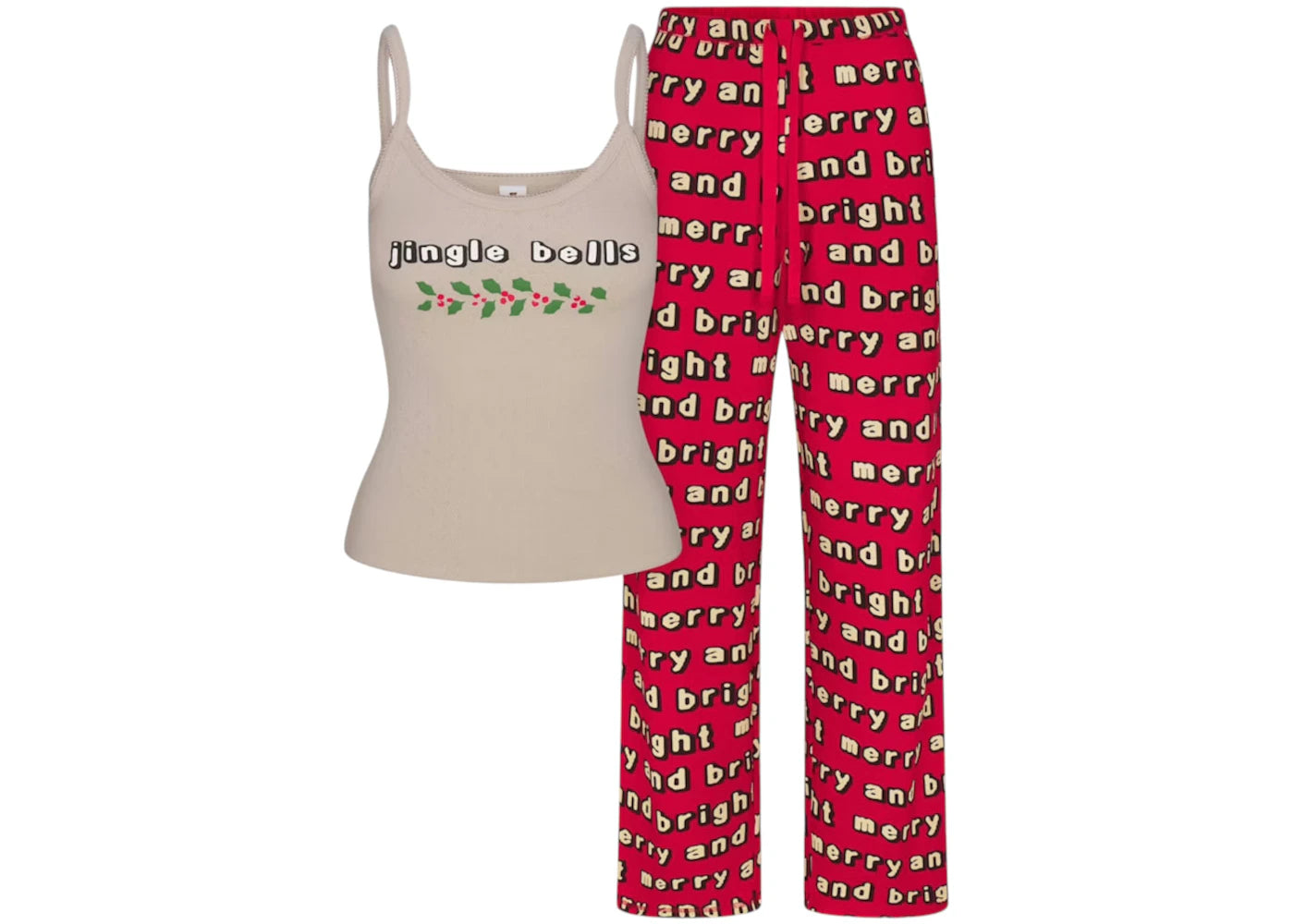 SKIMS x Cactus Plant Flea Market Women's Heavy Pointelle Waffle Sleep Set Stone Jingle Bells Print