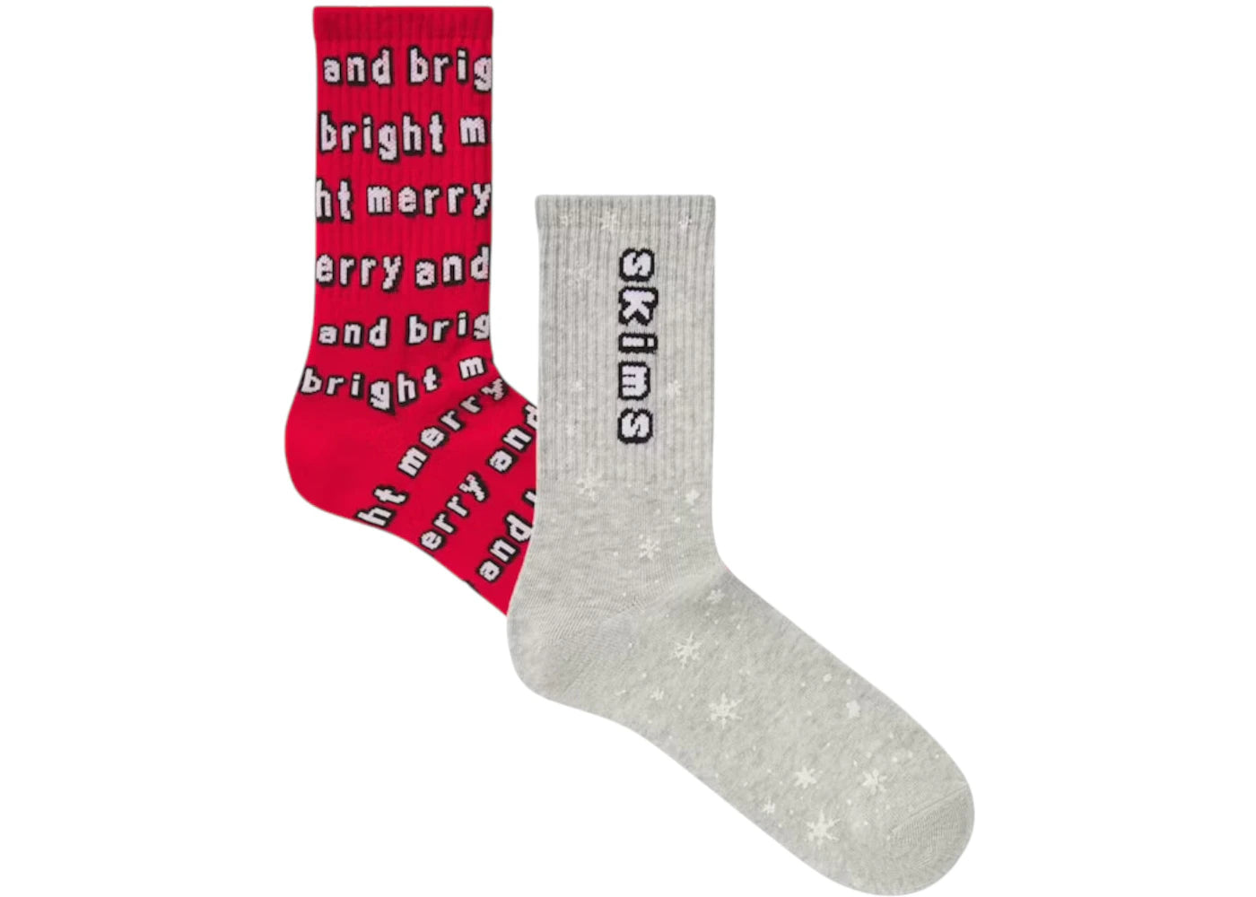 SKIMS x Cactus Plant Flea Market Ribbed Crew Socks (2 Pack) Light Heather Grey/Red