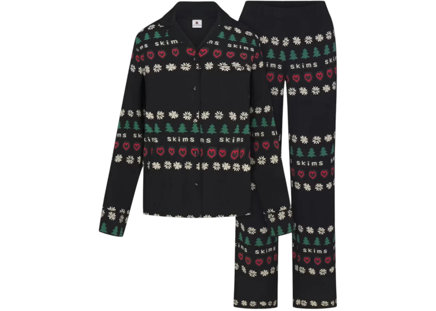 SKIMS x Cactus Plant Flea Market Women's Sleep Long Sleeve Button Up Set Onyx Pine Fair Isle