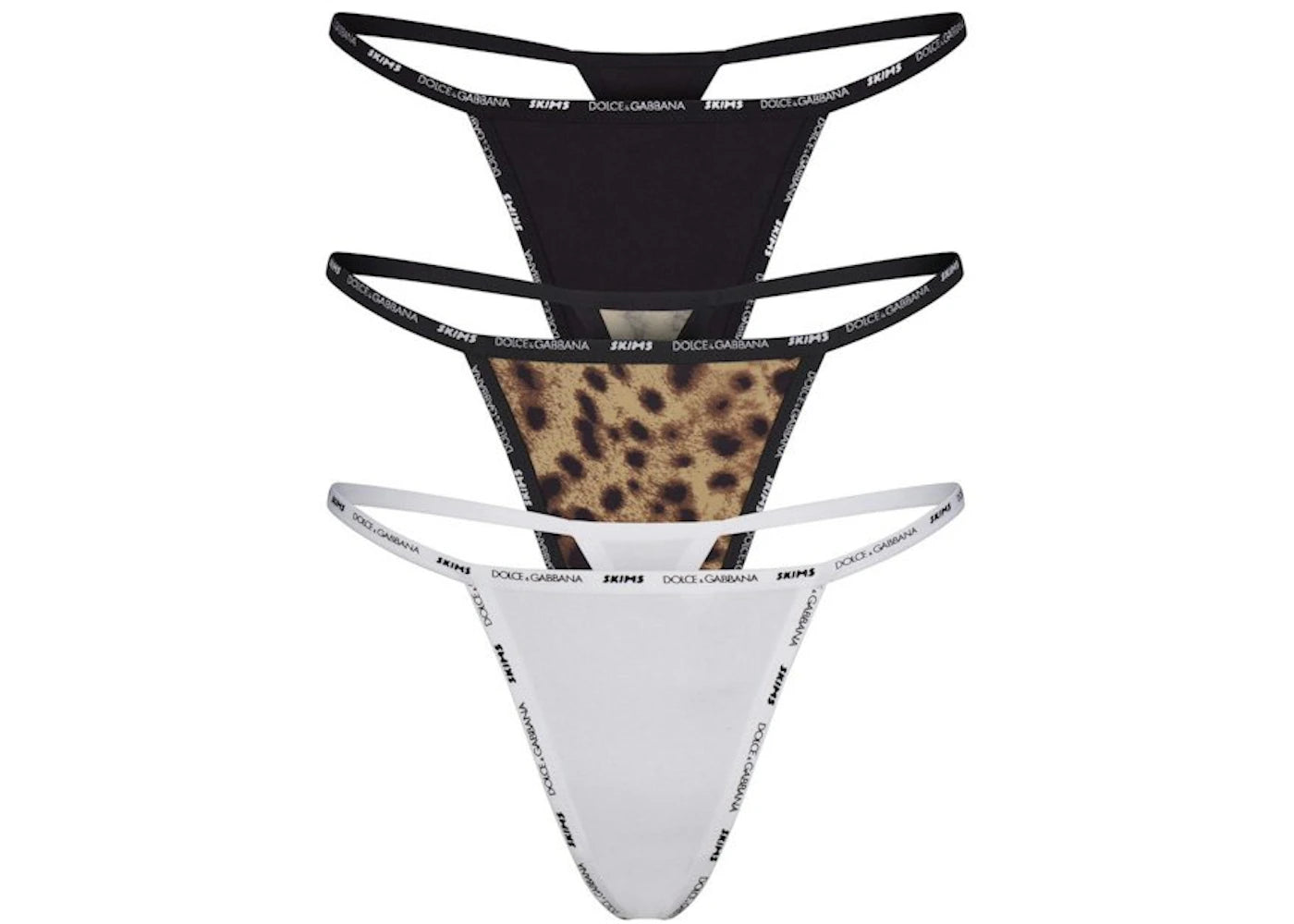 SKIMS x Dolce&Gabbana Cotton Jersey T-String Thong (3-Pack) Leopard-Multi