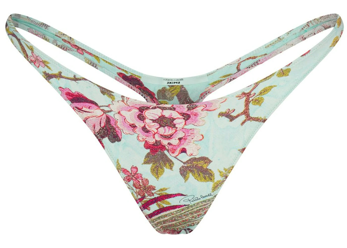 SKIMS x Roberto Cavalli Thong Bikini Bottom Fagianella Print