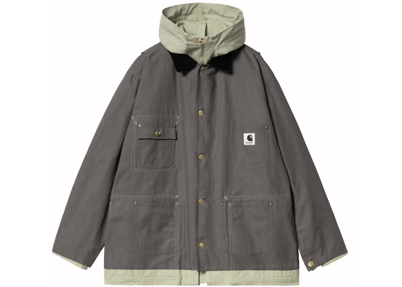 Sacai x Carharrtt WIP Reversible Duck Coat Grey/Light Green