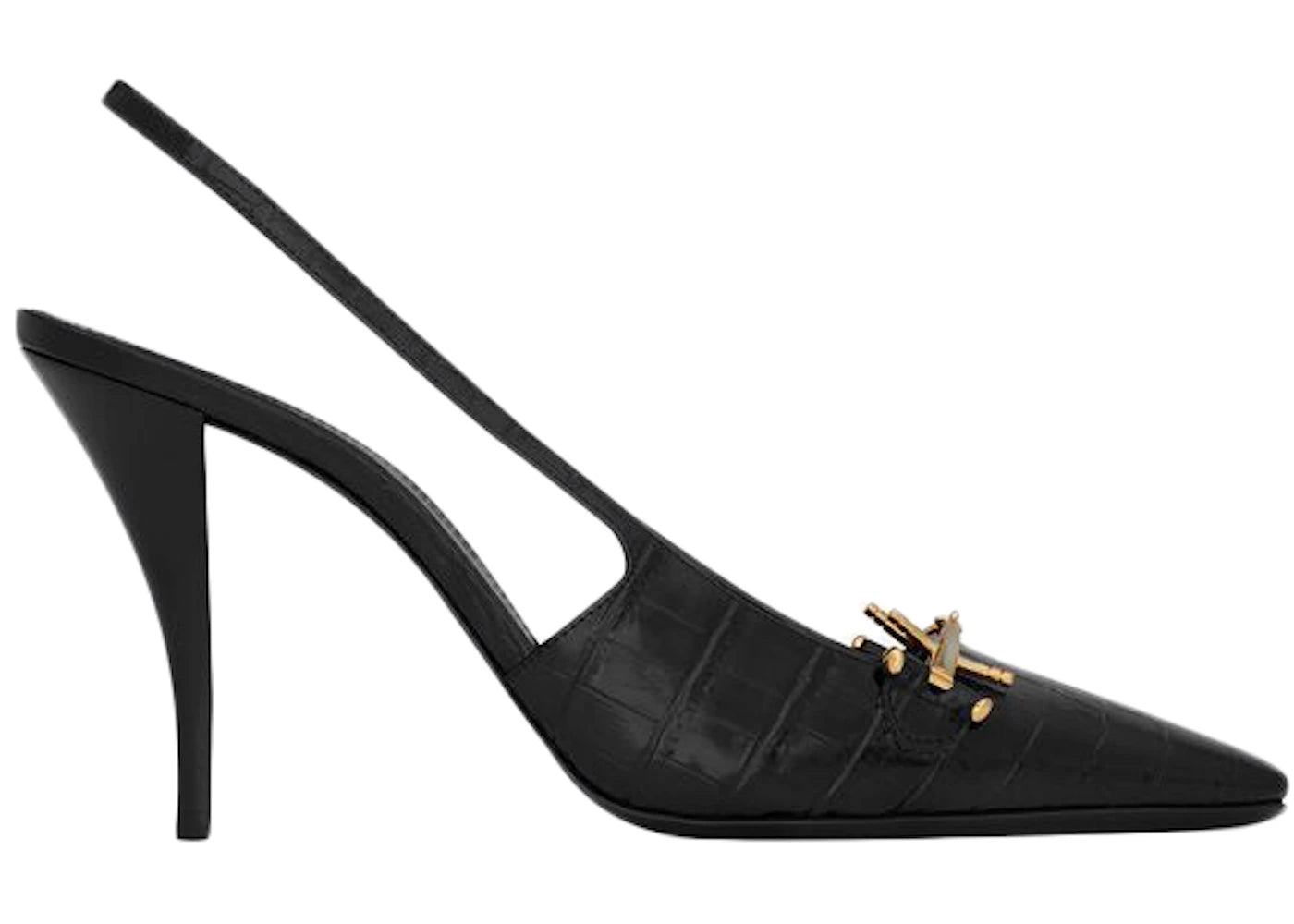 Saint Laurent Blade Slingback Pump Black Crocodile-Embossed Patent Leather
