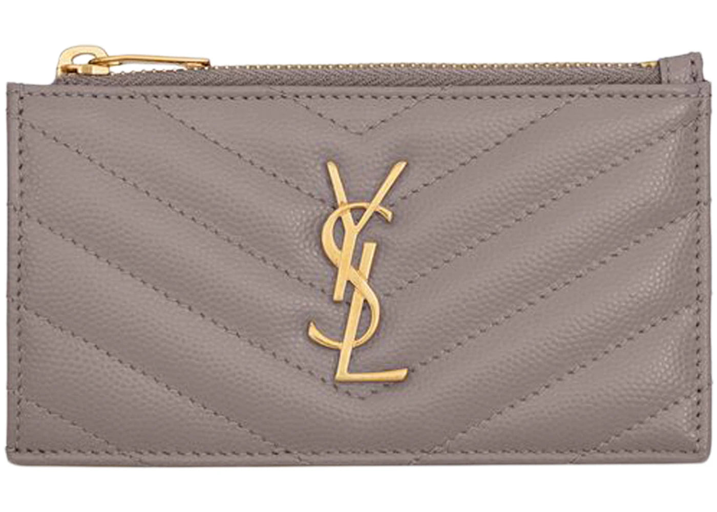 Saint Laurent Cassandre Matelasse Zipped Fragments Card Case De Poudre Embossed Fog