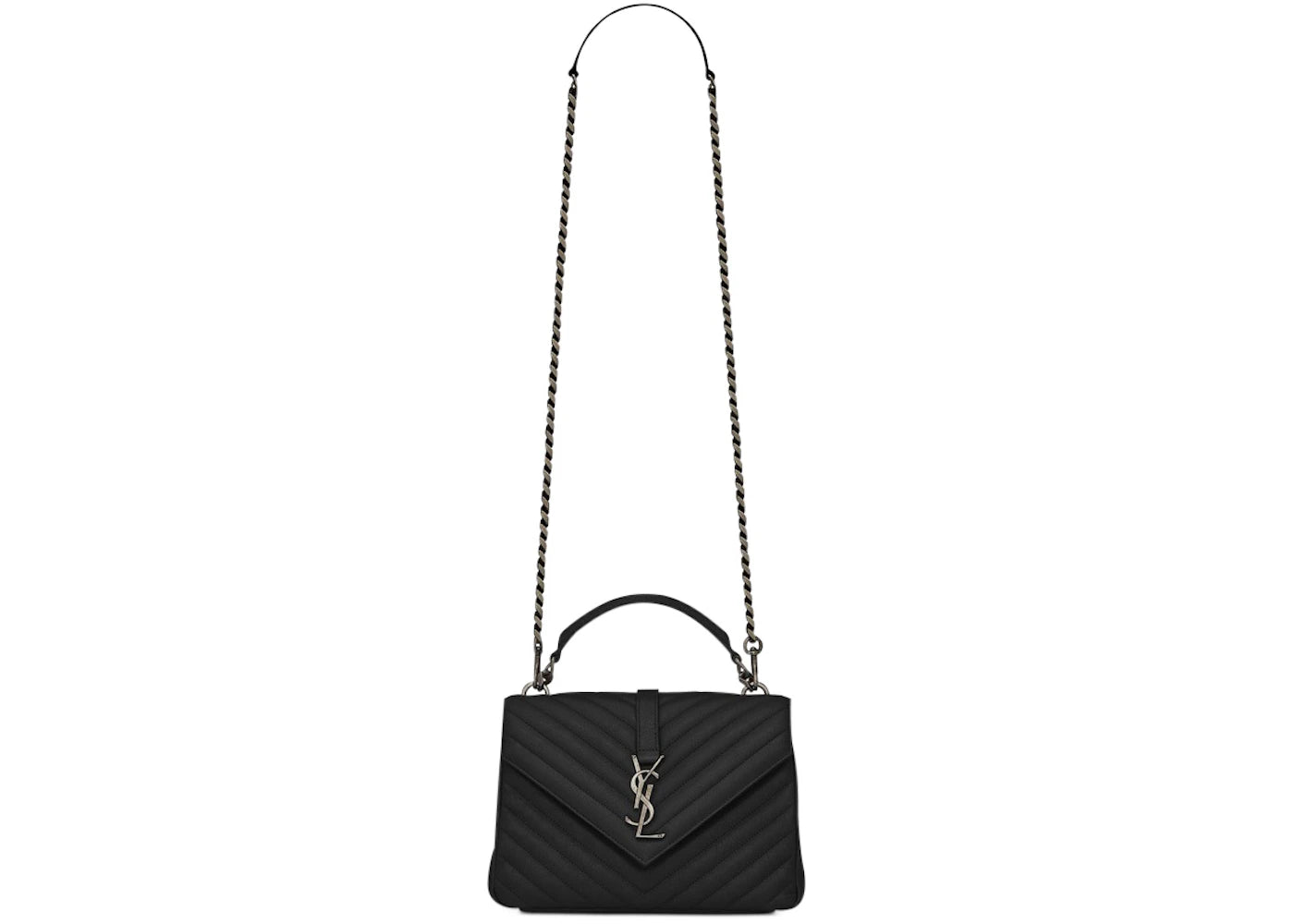 Saint Laurent College Shoulder Bag Matelasse Silver-tone Medium Black