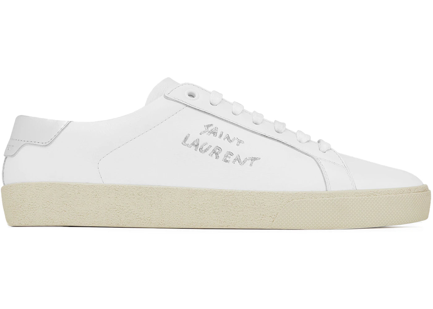 Saint Laurent Court Classic SL/06 Low Embroidered Metallic White