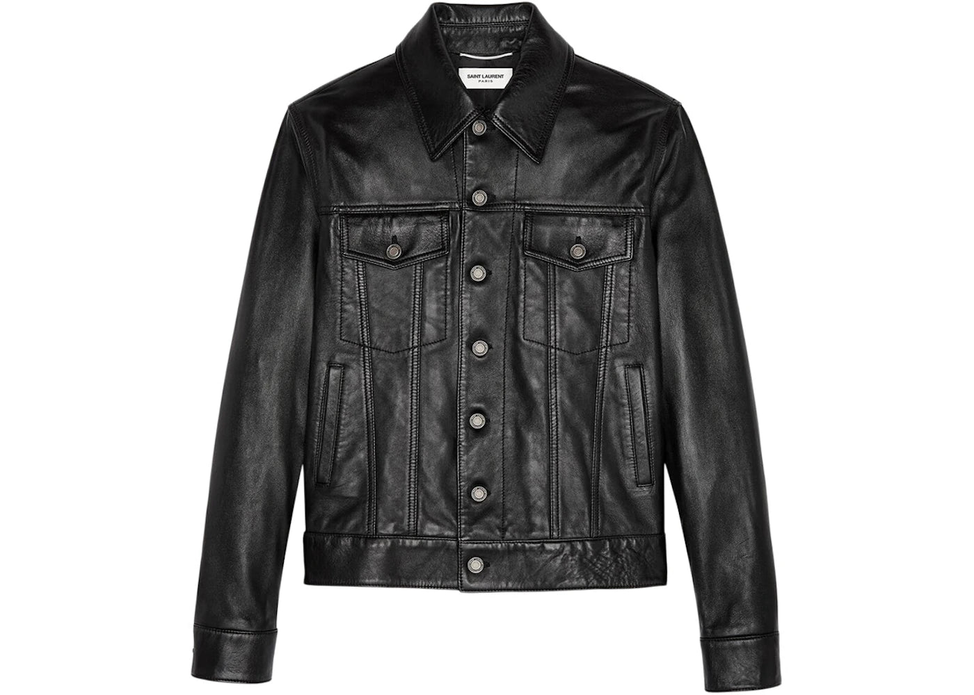 Saint Laurent Denim-Style Lambskin Leather Jacket Black