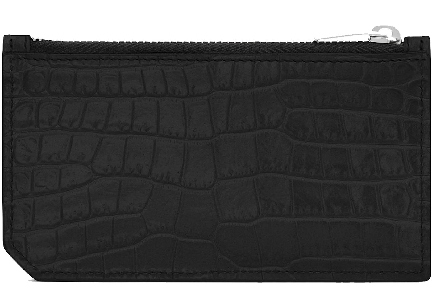 Saint Laurent Fragments Zipped Card Case Crocodile Embossed Shiny Leather Black