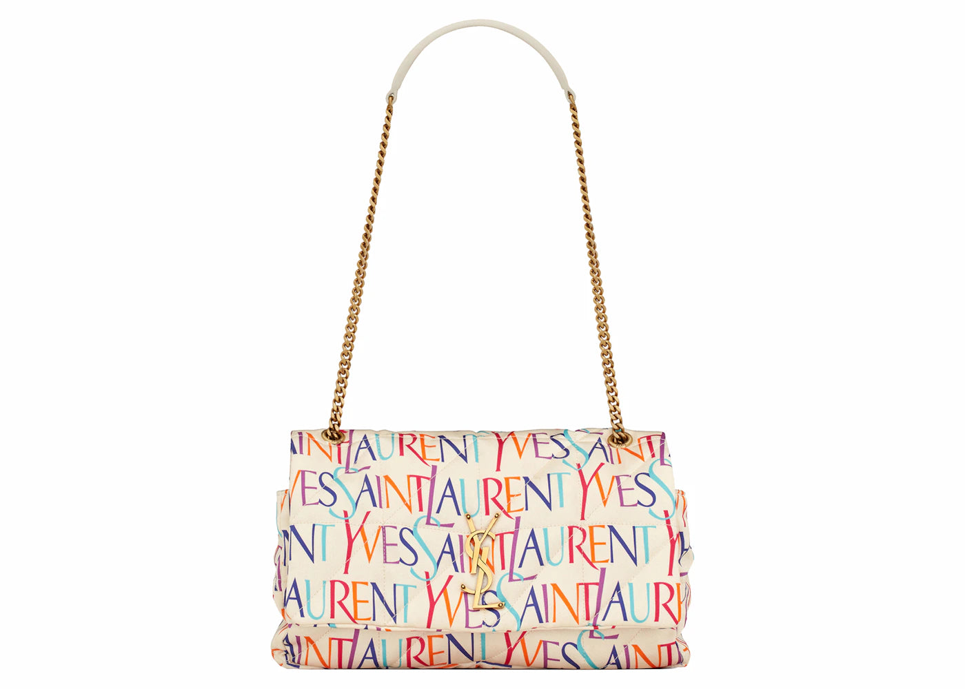 Saint Laurent Jamie Chain Bag Carre Rive Gauche In Printed Silk Medium Blanc Multicolor