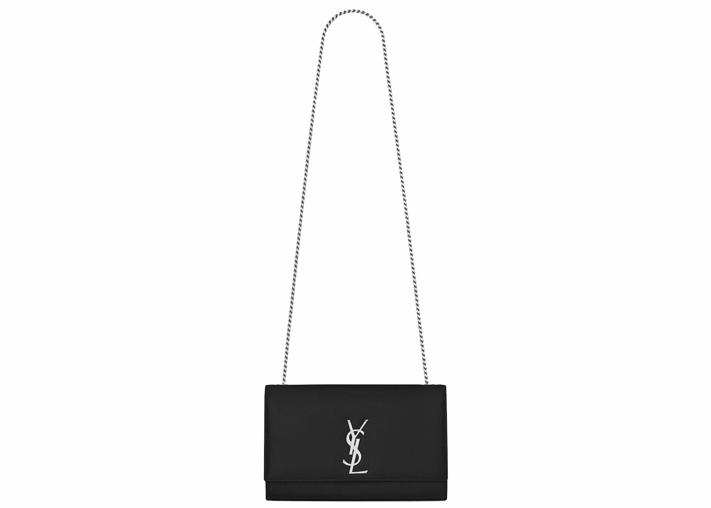 Saint Laurent Kate Medium Chain Bag Grain De Poudre Textured Calfskin Leather Silver-tone Black