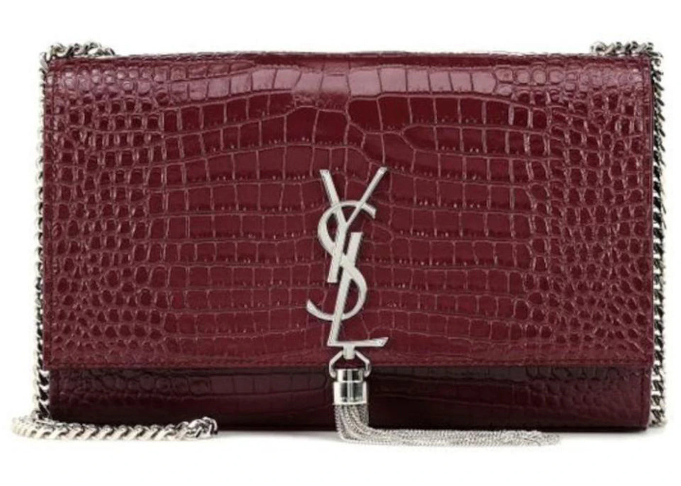 Saint Laurent Kate Monogram Shoulder Bag Crocodile Burgundy