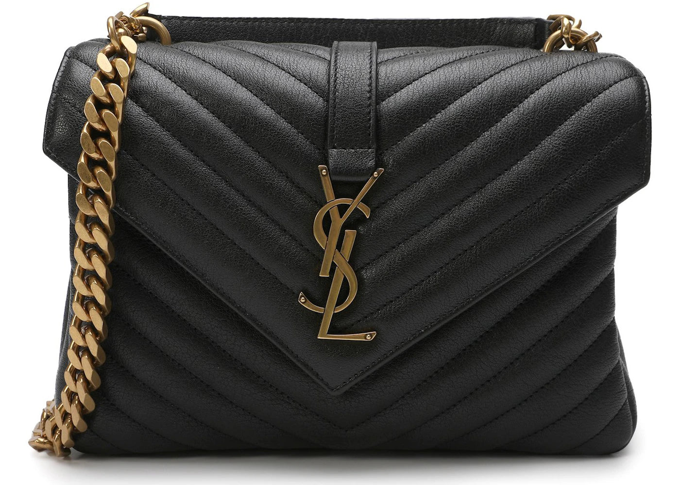 Saint Laurent Logo Plaque Shoulder Bag Quilted Black